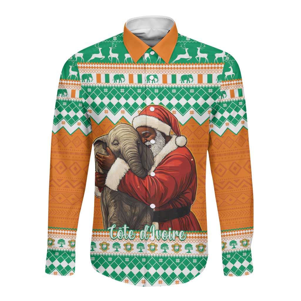 Afro Ivory Coast Christmas Long Sleeve Button Shirt Black Santa Afishapa - African Pattern