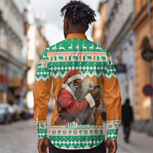 Afro Ivory Coast Christmas Long Sleeve Button Shirt Black Santa Afishapa - African Pattern