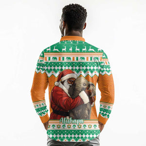 Afro Ivory Coast Christmas Long Sleeve Polo Shirt Black Santa Afishapa - African Pattern