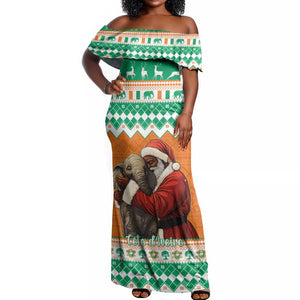 Afro Ivory Coast Christmas Off Shoulder Maxi Dress Black Santa Afishapa - African Pattern