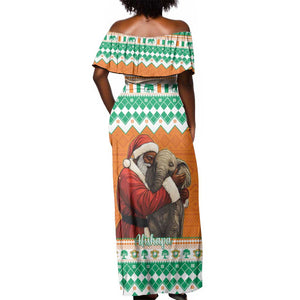 Afro Ivory Coast Christmas Off Shoulder Maxi Dress Black Santa Afishapa - African Pattern