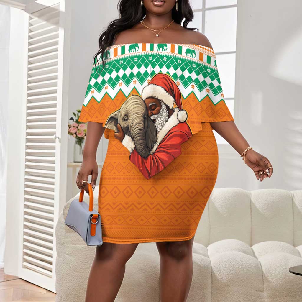 Afro Ivory Coast Christmas Off Shoulder Short Dress Black Santa Afishapa - African Pattern