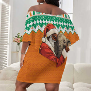 Afro Ivory Coast Christmas Off Shoulder Short Dress Black Santa Afishapa - African Pattern