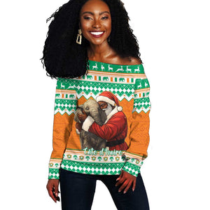 Afro Ivory Coast Christmas Off Shoulder Sweater Black Santa Afishapa - African Pattern