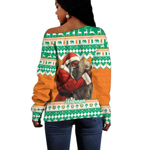 Afro Ivory Coast Christmas Off Shoulder Sweater Black Santa Afishapa - African Pattern