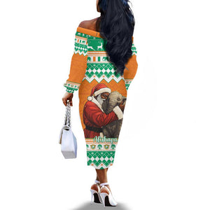 Afro Ivory Coast Christmas Off The Shoulder Long Sleeve Dress Black Santa Afishapa - African Pattern