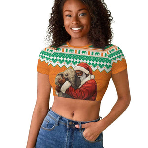 Afro Ivory Coast Christmas Raglan Cropped T shirt Black Santa Afishapa - African Pattern