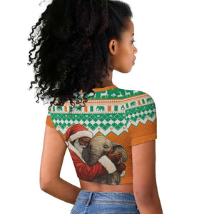 Afro Ivory Coast Christmas Raglan Cropped T shirt Black Santa Afishapa - African Pattern