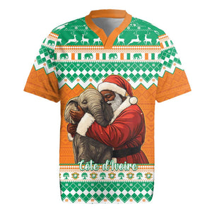 Afro Ivory Coast Christmas Rugby Jersey Black Santa Afishapa - African Pattern