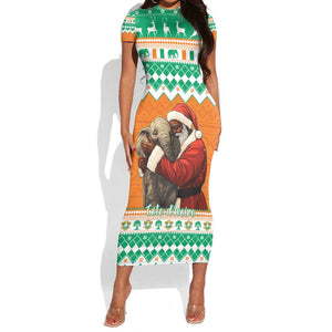 Afro Ivory Coast Christmas Short Sleeve Bodycon Dress Black Santa Afishapa - African Pattern