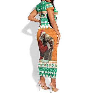 Afro Ivory Coast Christmas Short Sleeve Bodycon Dress Black Santa Afishapa - African Pattern