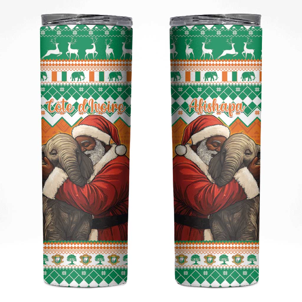 Afro Ivory Coast Christmas Skinny Tumbler Black Santa Afishapa - African Pattern