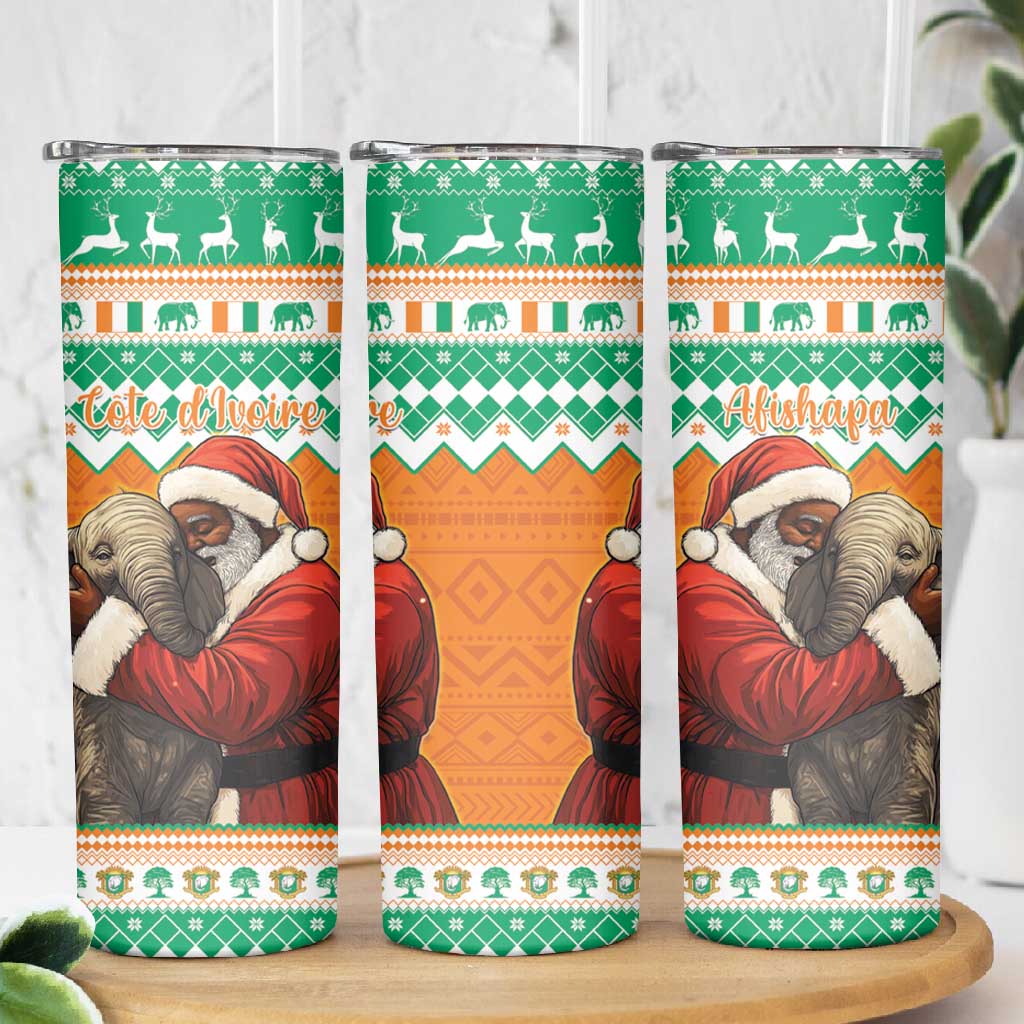 Afro Ivory Coast Christmas Skinny Tumbler Black Santa Afishapa - African Pattern