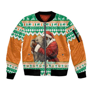 Afro Ivory Coast Christmas Sleeve Zip Bomber Jacket Black Santa Afishapa - African Pattern