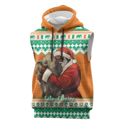 Afro Ivory Coast Christmas Sleeveless Hoodie Black Santa Afishapa - African Pattern - African Pride