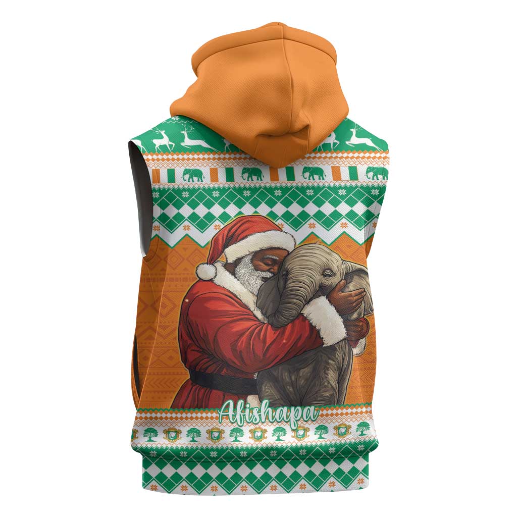 Afro Ivory Coast Christmas Sleeveless Hoodie Black Santa Afishapa - African Pattern - African Pride
