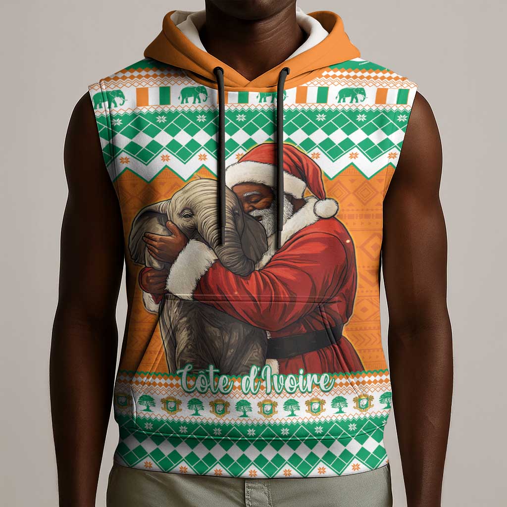 Afro Ivory Coast Christmas Sleeveless Hoodie Black Santa Afishapa - African Pattern - African Pride