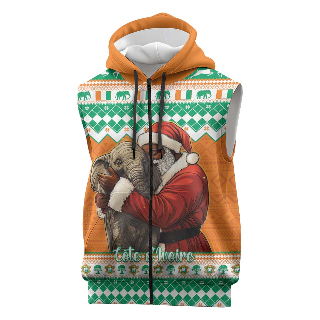 Afro Ivory Coast Christmas Sleeveless Zip Hoodie Black Santa Afishapa - African Pattern - African Pride