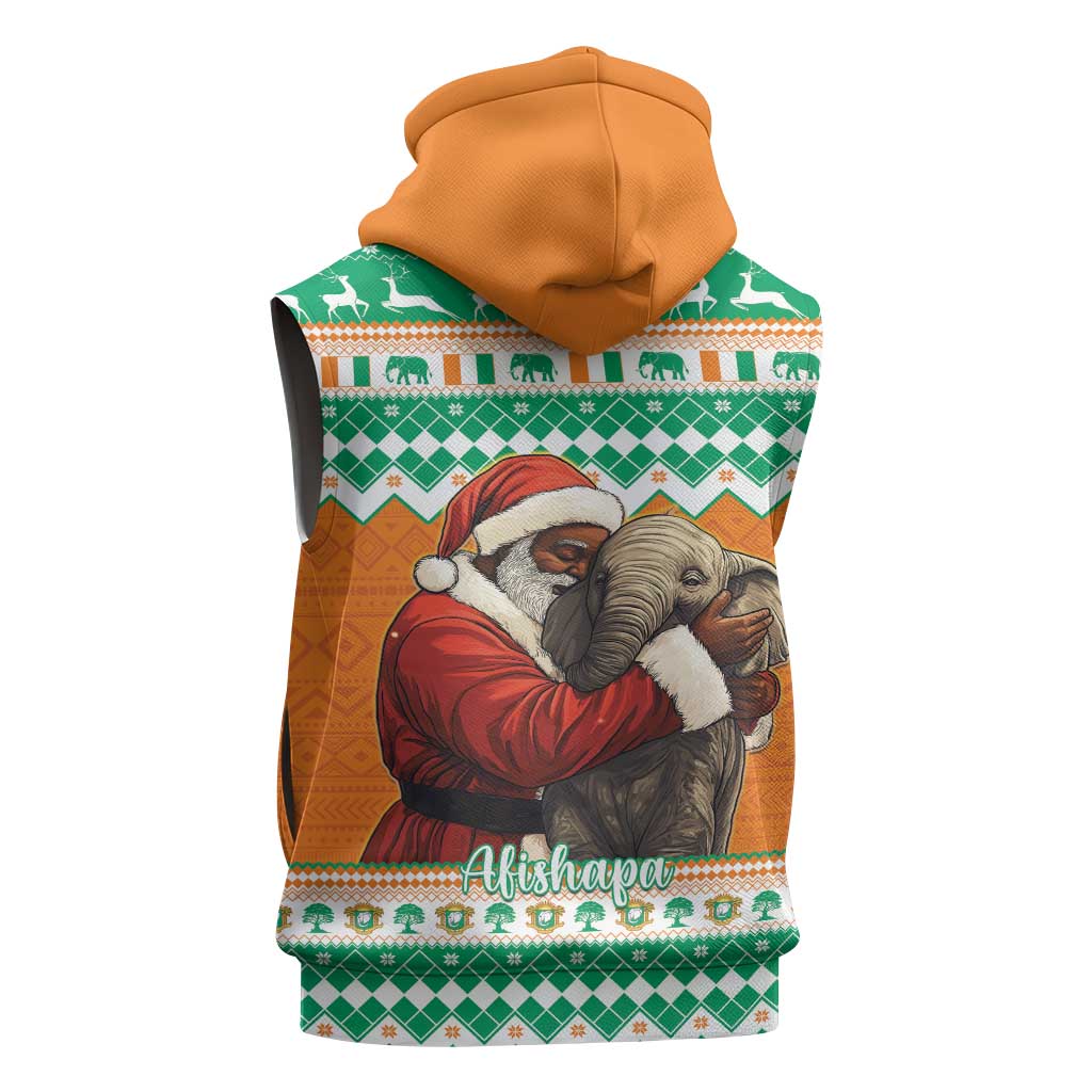Afro Ivory Coast Christmas Sleeveless Zip Hoodie Black Santa Afishapa - African Pattern - African Pride