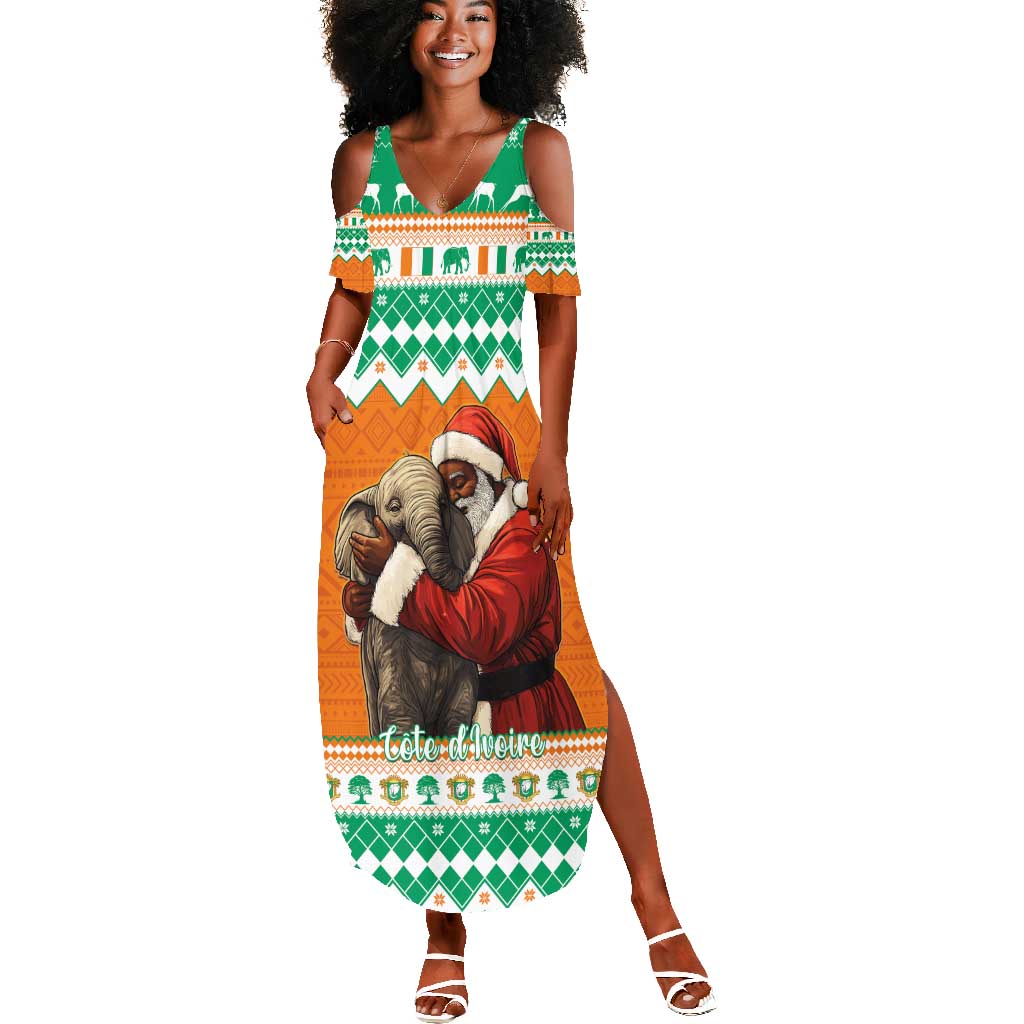 Afro Ivory Coast Christmas Summer Maxi Dress Black Santa Afishapa - African Pattern