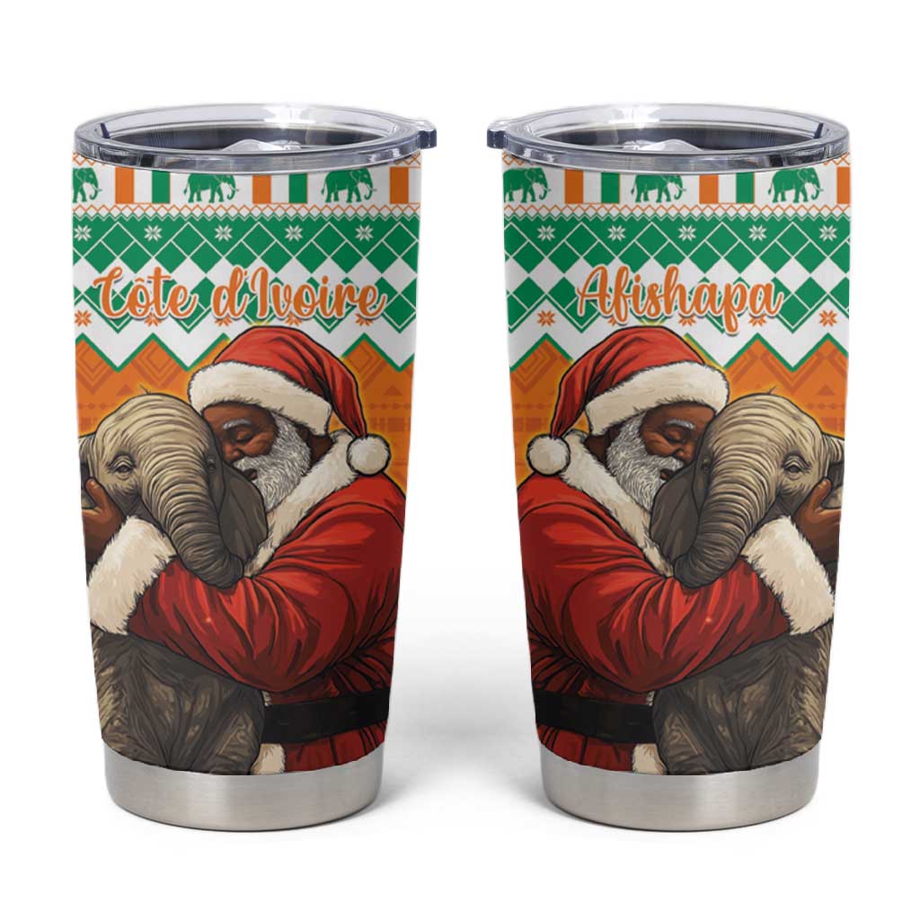 Afro Ivory Coast Christmas Tumbler Cup Black Santa Afishapa - African Pattern