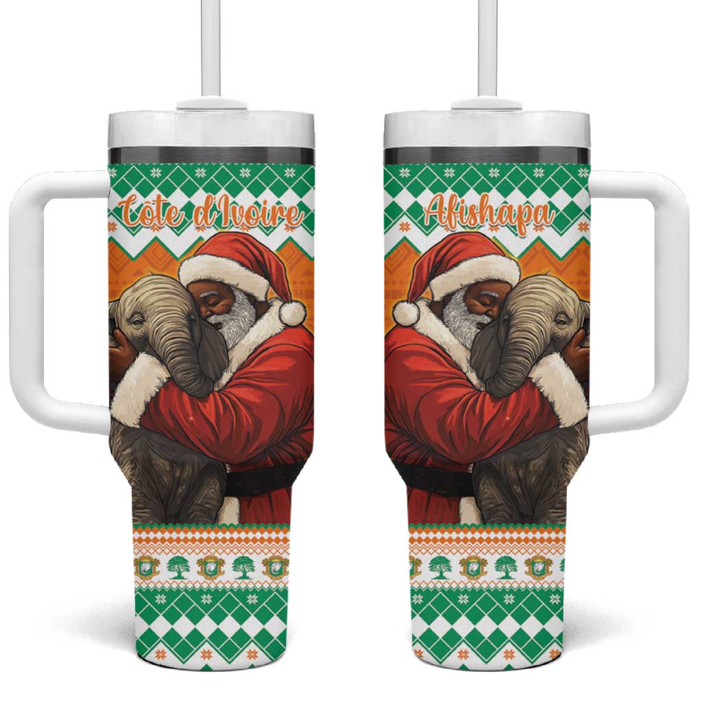 Afro Ivory Coast Christmas Tumbler With Handle Black Santa Afishapa - African Pattern