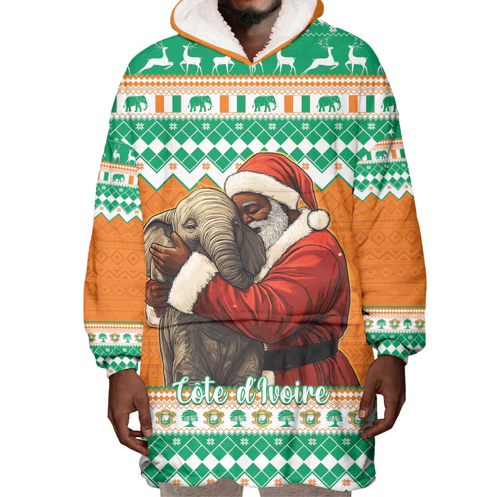 Afro Ivory Coast Christmas Wearable Blanket Hoodie Black Santa Afishapa - African Pattern