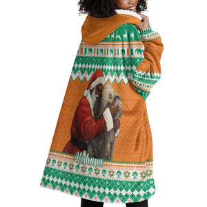 Afro Ivory Coast Christmas Wearable Blanket Hoodie Black Santa Afishapa - African Pattern