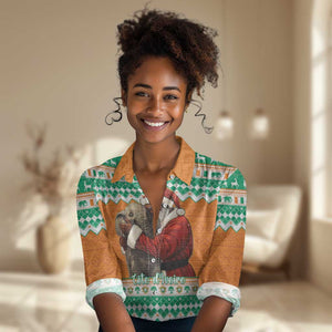 Afro Ivory Coast Christmas Women Casual Shirt Black Santa Afishapa - African Pattern