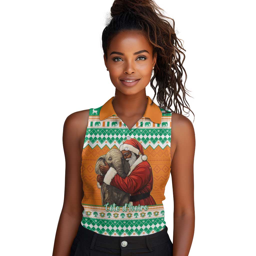 Afro Ivory Coast Christmas Women Sleeveless Polo Shirt Black Santa Afishapa - African Pattern