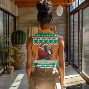 Afro Ivory Coast Christmas Women Sleeveless Polo Shirt Black Santa Afishapa - African Pattern