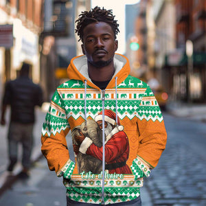 Afro Ivory Coast Christmas Zip Hoodie Black Santa Afishapa - African Pattern