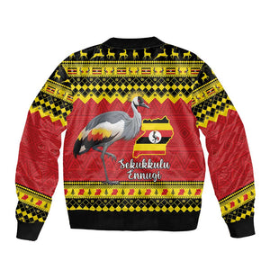 Afro Uganda Christmas Bomber Jacket Grey Crowned Crane Sekukkulu Ennugi