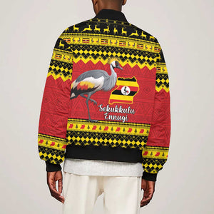 Afro Uganda Christmas Bomber Jacket Grey Crowned Crane Sekukkulu Ennugi