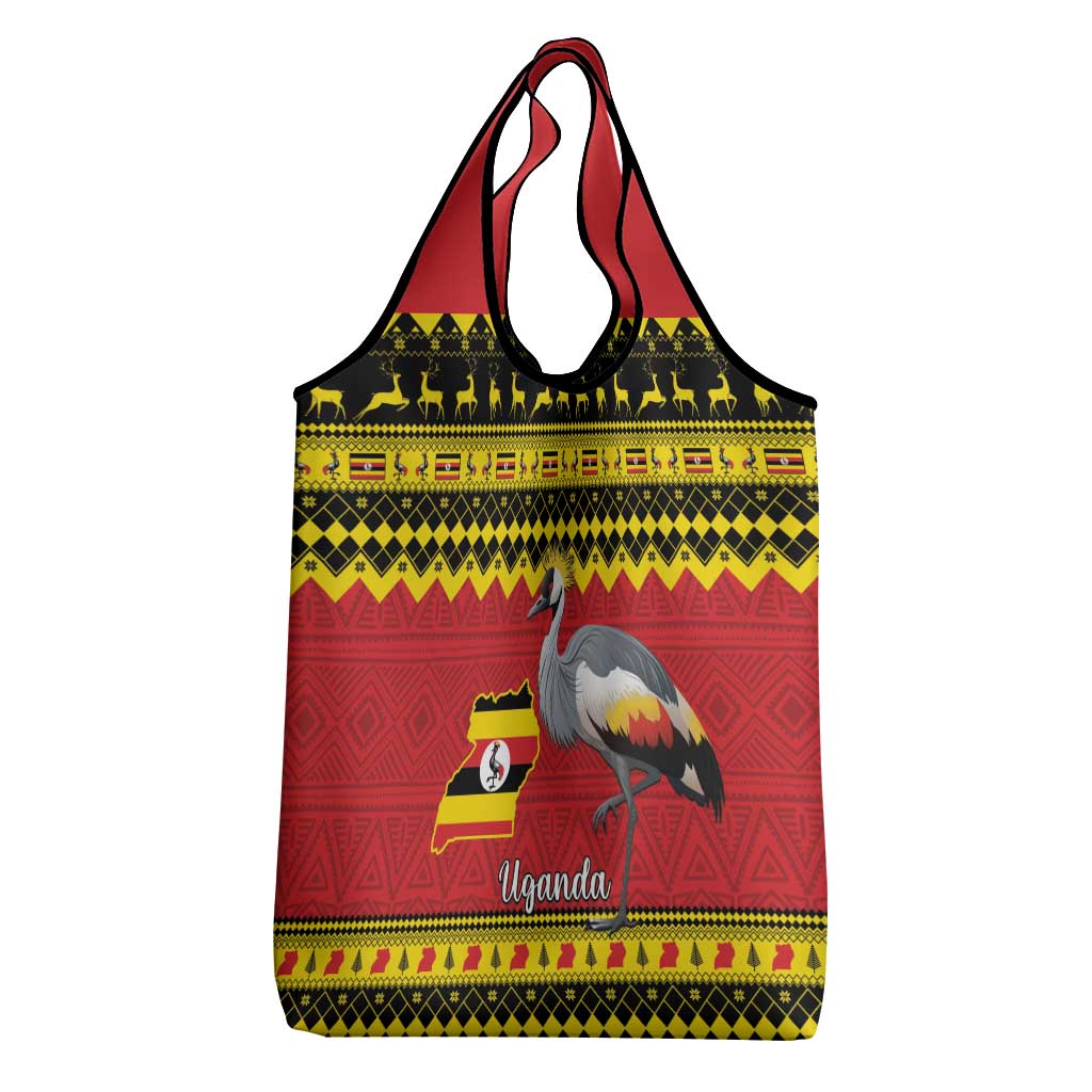 Afro Uganda Christmas Grocery Bag Grey Crowned Crane Sekukkulu Ennugi