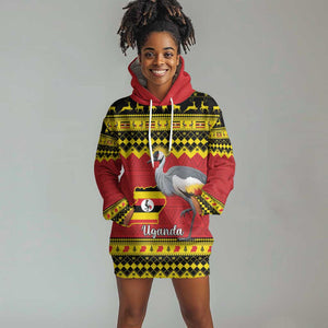 Afro Uganda Christmas Hoodie Dress Grey Crowned Crane Sekukkulu Ennugi