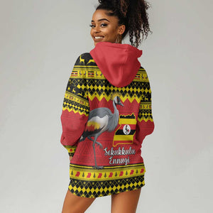 Afro Uganda Christmas Hoodie Dress Grey Crowned Crane Sekukkulu Ennugi