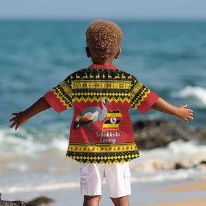 Afro Uganda Christmas Kid Hawaiian Shirt Grey Crowned Crane Sekukkulu Ennugi