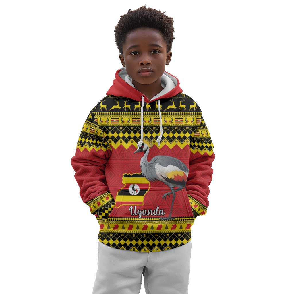 Afro Uganda Christmas Kid Hoodie Grey Crowned Crane Sekukkulu Ennugi