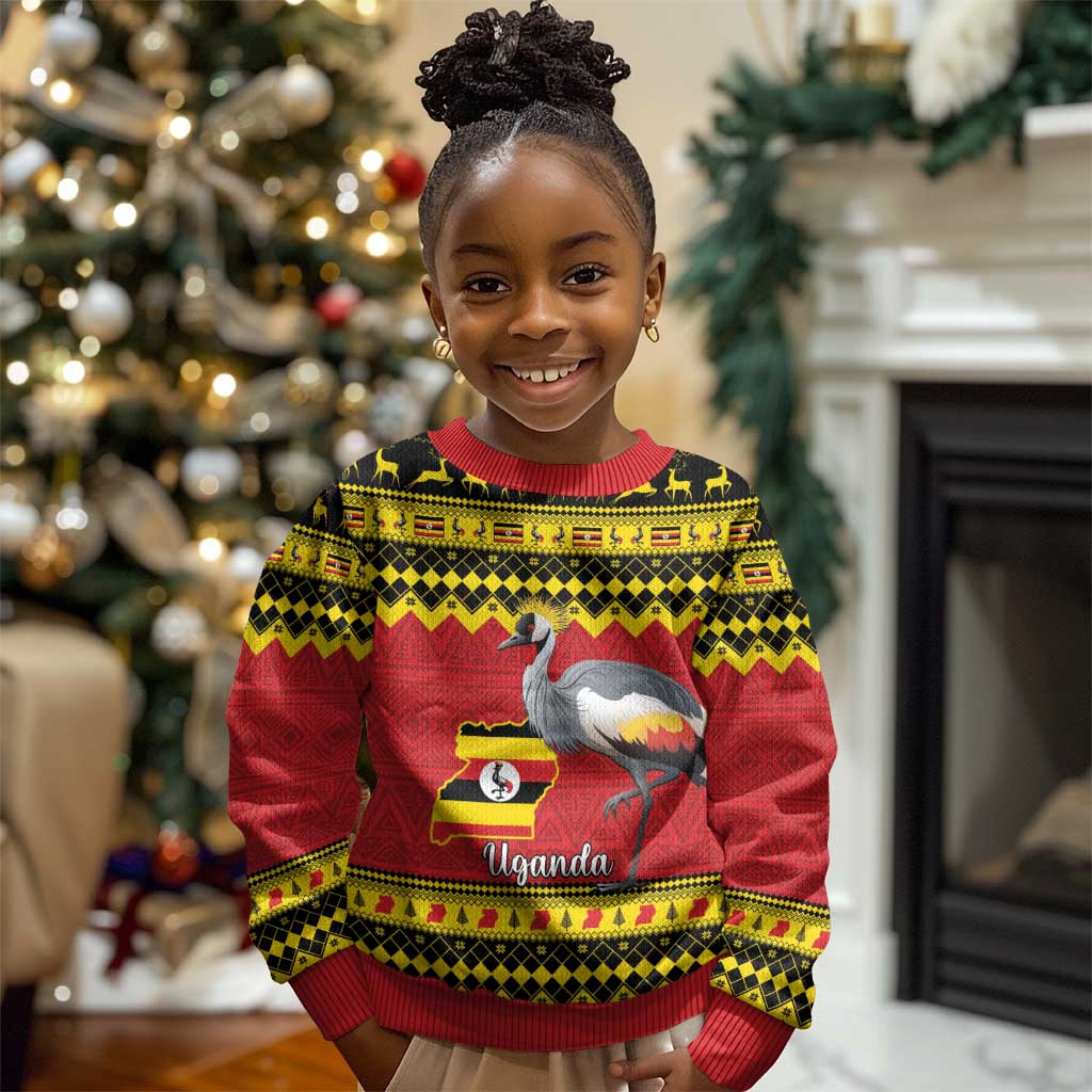 Afro Uganda Christmas Kid Ugly Christmas Sweater Grey Crowned Crane Sekukkulu Ennugi