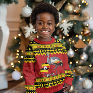 Afro Uganda Christmas Kid Ugly Christmas Sweater Grey Crowned Crane Sekukkulu Ennugi