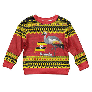 Afro Uganda Christmas Kid Ugly Christmas Sweater Grey Crowned Crane Sekukkulu Ennugi