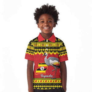 Afro Uganda Christmas Kid Polo Shirt Grey Crowned Crane Sekukkulu Ennugi