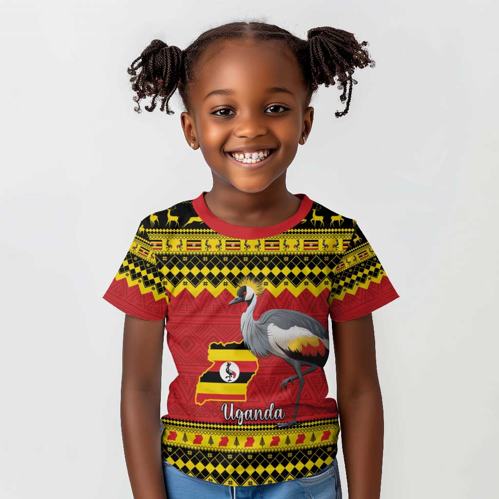 Afro Uganda Christmas Kid T shirt Grey Crowned Crane Sekukkulu Ennugi