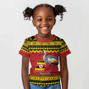 Afro Uganda Christmas Kid T shirt Grey Crowned Crane Sekukkulu Ennugi