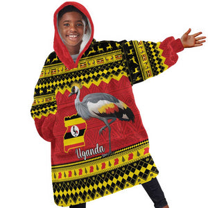 Afro Uganda Christmas Kid Wearable Blanket Hoodie Grey Crowned Crane Sekukkulu Ennugi