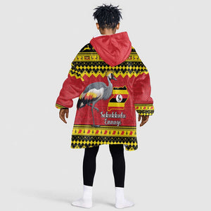 Afro Uganda Christmas Kid Wearable Blanket Hoodie Grey Crowned Crane Sekukkulu Ennugi