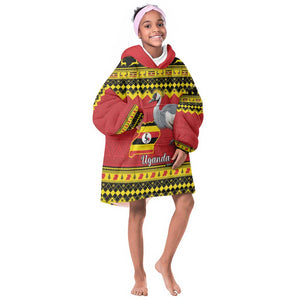 Afro Uganda Christmas Kid Wearable Blanket Hoodie Grey Crowned Crane Sekukkulu Ennugi