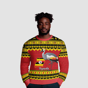 Afro Uganda Christmas Ugly Christmas Sweater Grey Crowned Crane Sekukkulu Ennugi