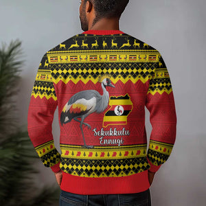 Afro Uganda Christmas Ugly Christmas Sweater Grey Crowned Crane Sekukkulu Ennugi